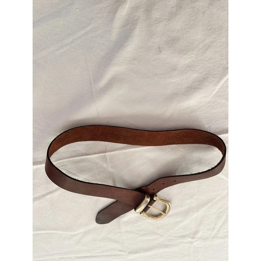 Vintage Full Grain Leather Men’s Belt Solid Brass Buckle Sz L Made In Argentina